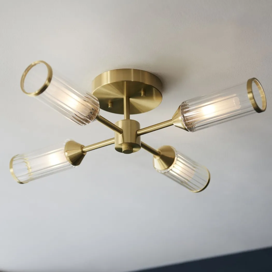 Tour 4 Light Gold & Glass Semi Flush Ceiling Light
