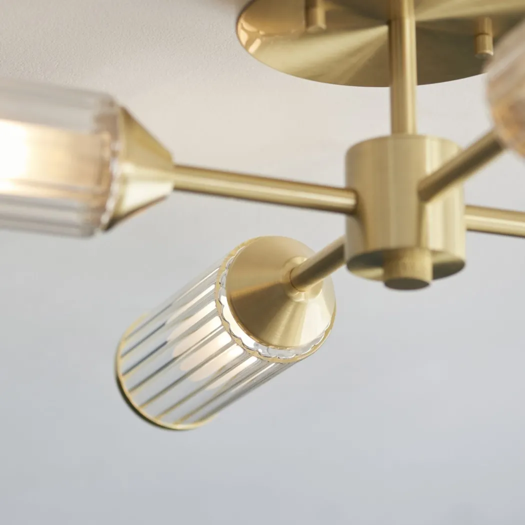 Tour 4 Light Gold & Glass Semi Flush Ceiling Light