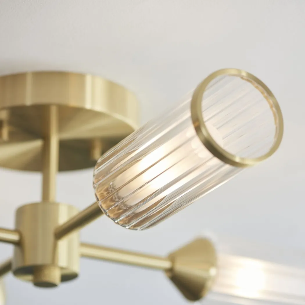 Tour 4 Light Gold & Glass Semi Flush Ceiling Light