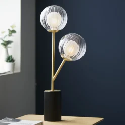 Udo 2 Light Satin Brass Table Lamp with Glass Shades