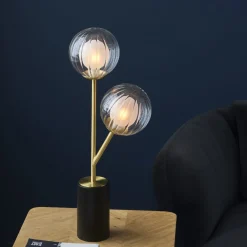 Udo 2 Light Satin Brass Table Lamp with Glass Shades