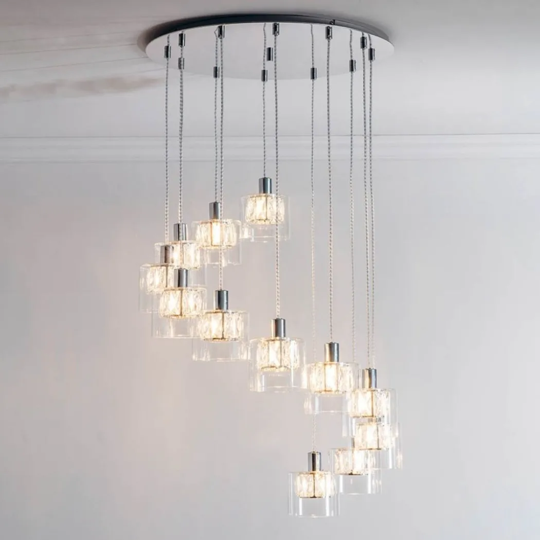 Verina 12-Light Chrome and Crystal Cluster Pendant Ceiling Light