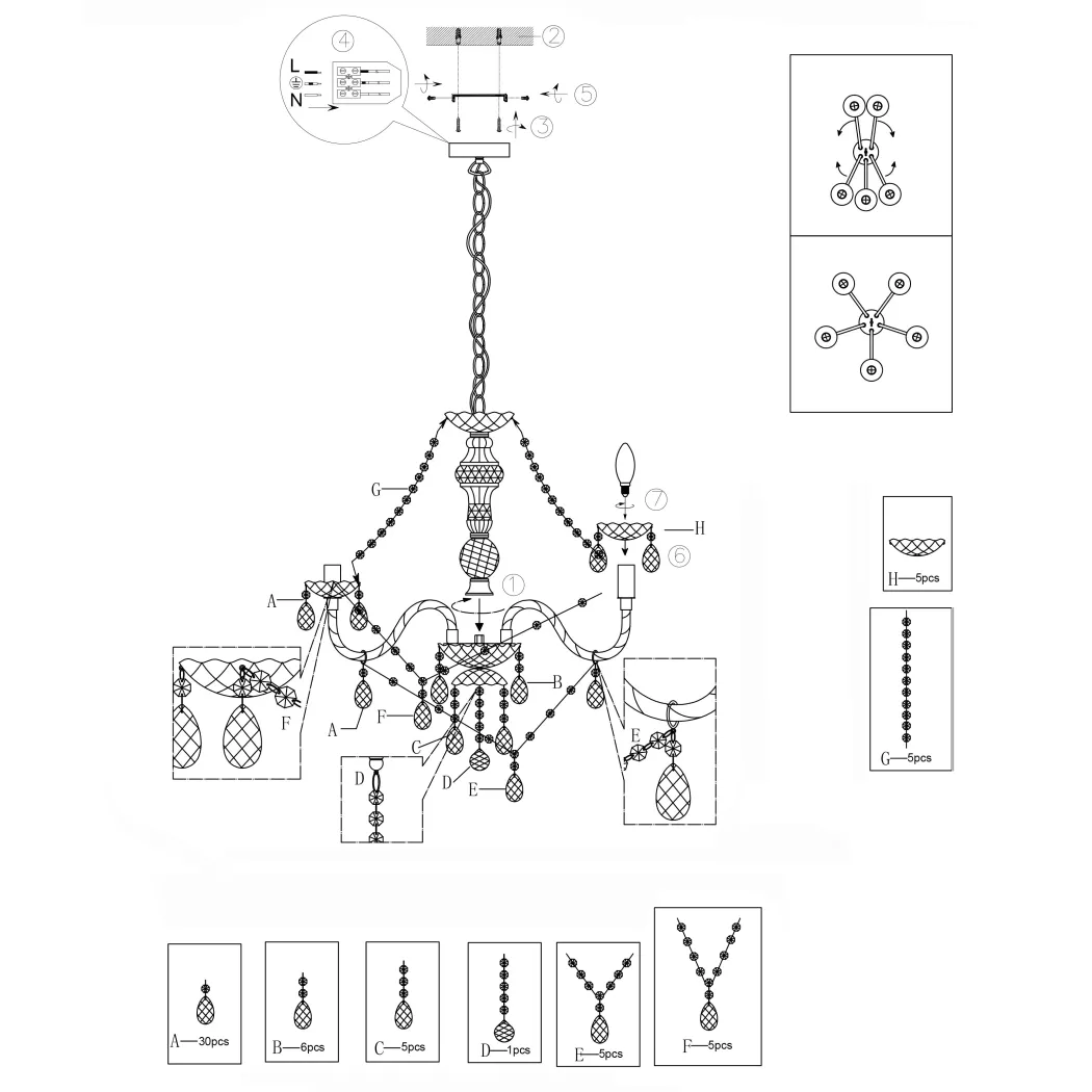 Vivienne 5 Light Chrome & Clear Chandelier Ceiling Pendant