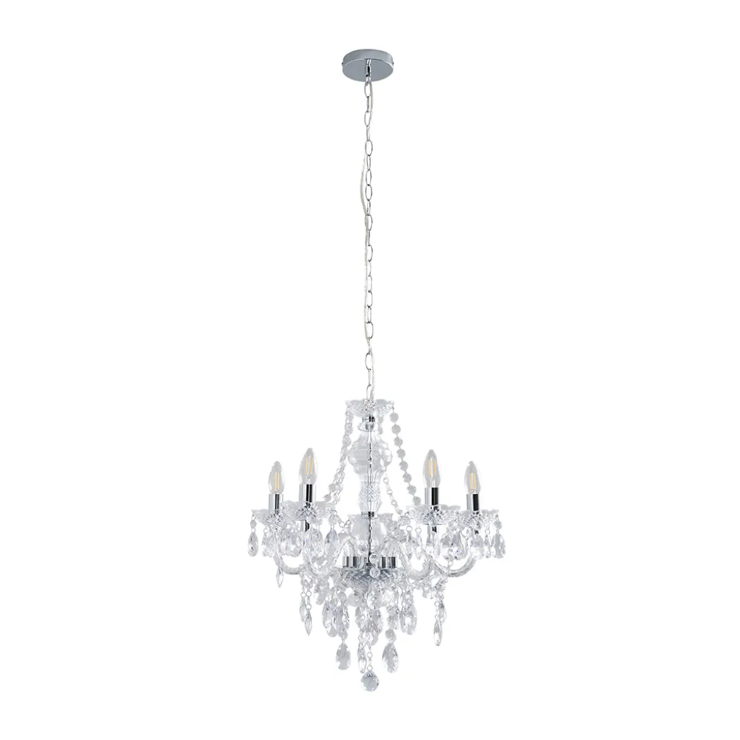 Vivienne 5 Light Chrome & Clear Chandelier Ceiling Pendant